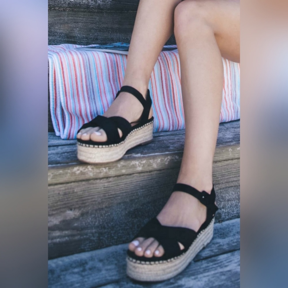 BNEW: Black Suede Platform Espadrilles US7.5